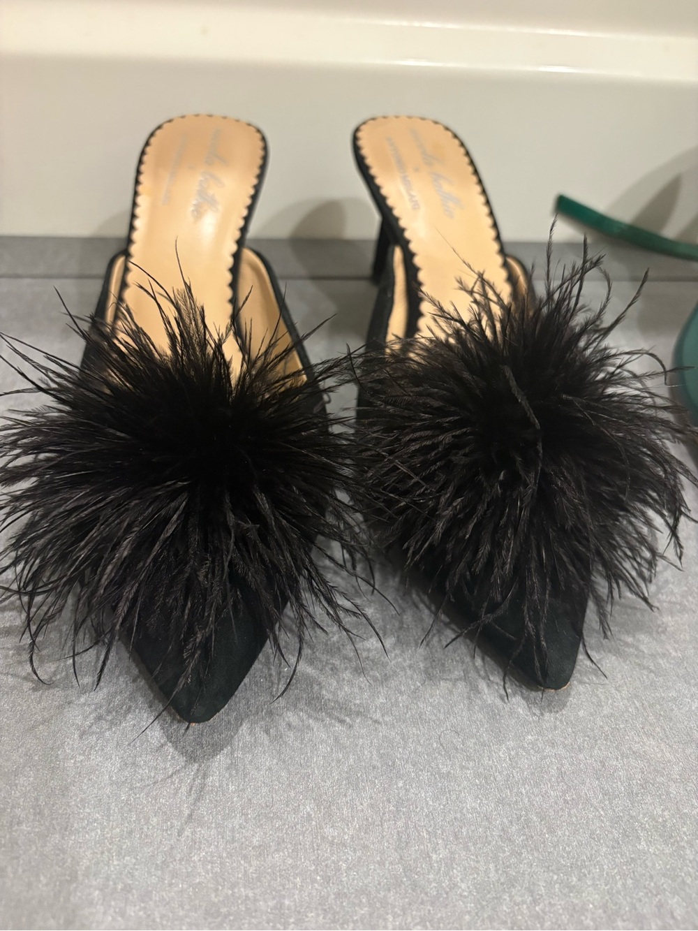 Dolce Vita Black Feather Pom Pointed Mules